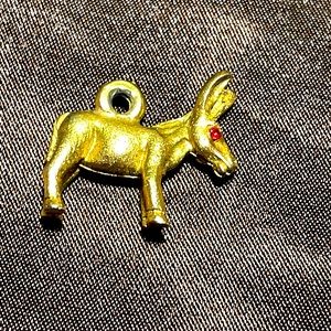 DONKEY pendant gold tone with red rhinestone crystal eyes-UNIQUE